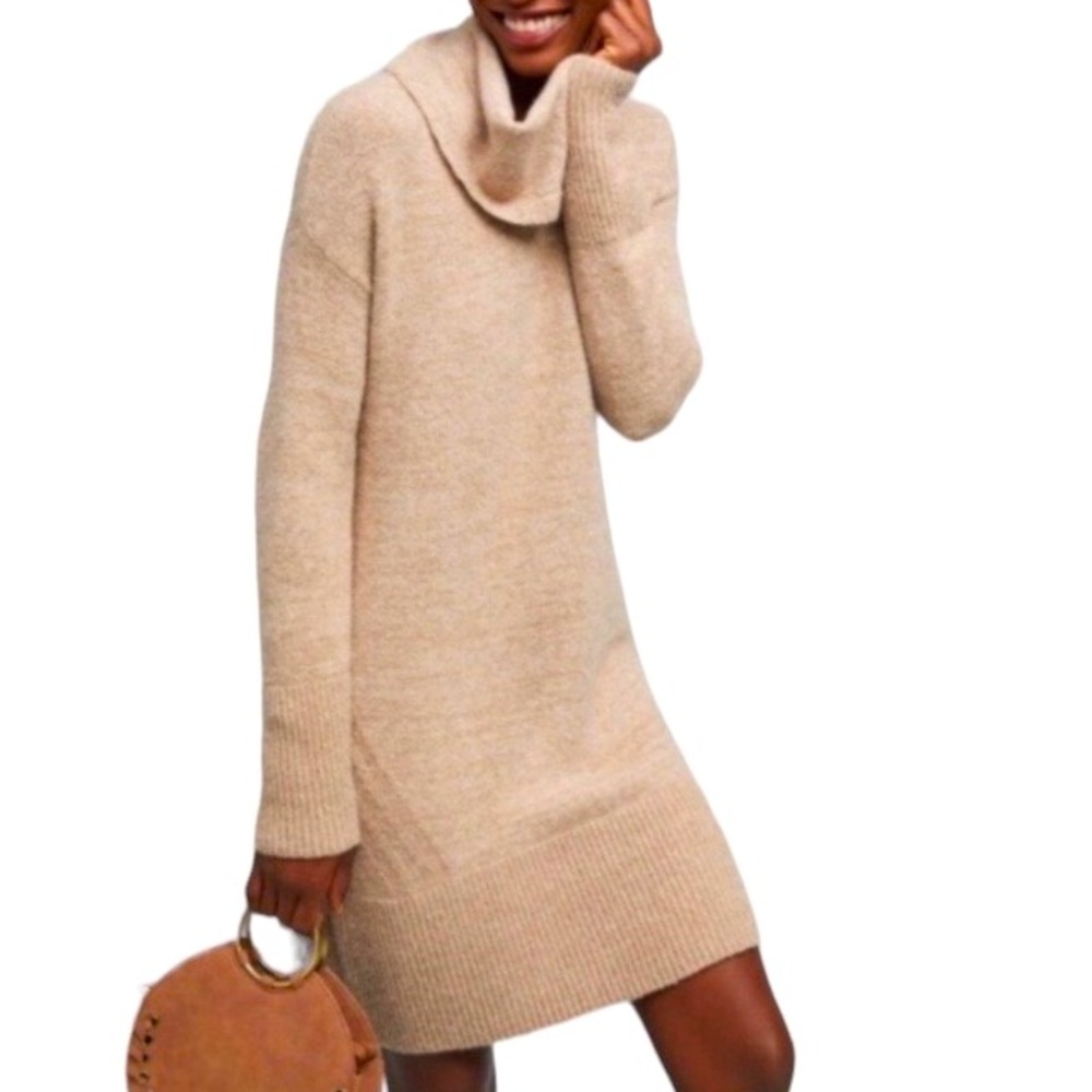 💐ANTHROPOLOGIE Sonoran Cowl Neck Alpaca Cashmere Tunic Knit Sweater Dress LP